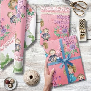 Papier Cadeau Jolie fête des mères Floral Kids Wrapping Papier