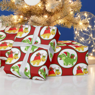 Papier Cadeau Jolie fête motif de dinosaure de Noël