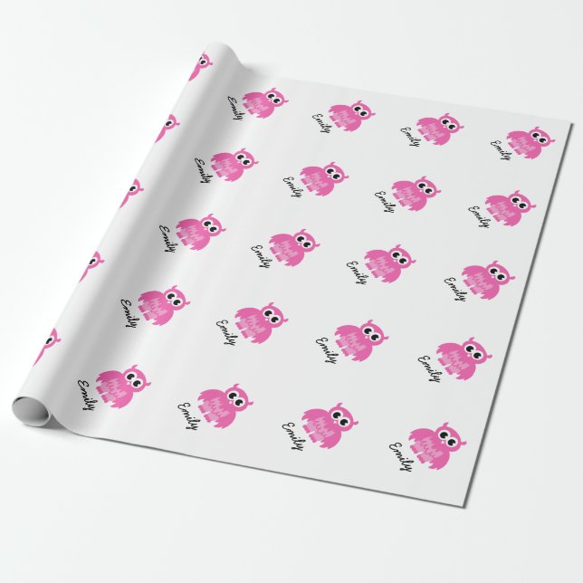 Papier Cadeau Jolie fille baby shower girly rose hibou papier en (Déroulé)