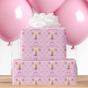 Papier Cadeau Jolie fille Cheerleader Personnalisé rose Annivers