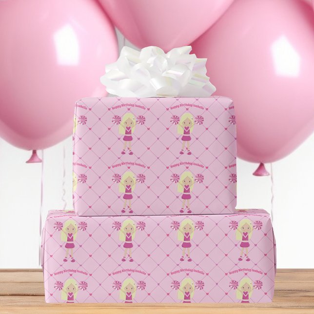 Papier Cadeau Jolie fille Cheerleader Personnalisé rose Annivers (Créateur téléchargé)