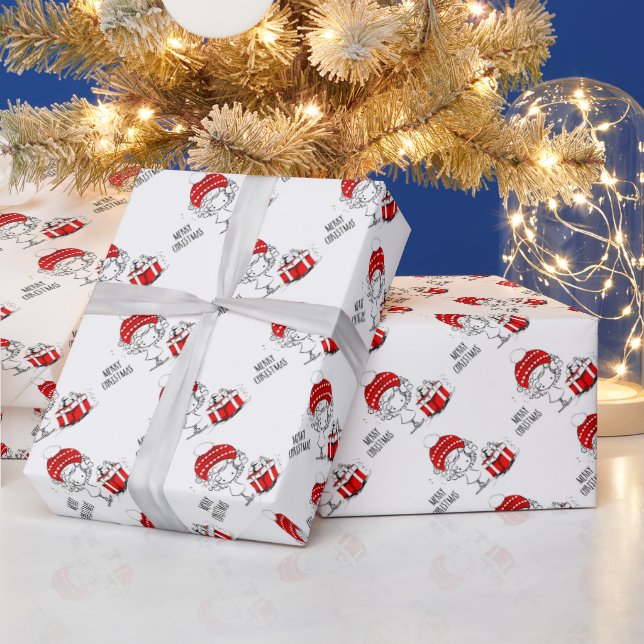 Papier Cadeau Jolie fille de Noël avec cadeau (Vacances)