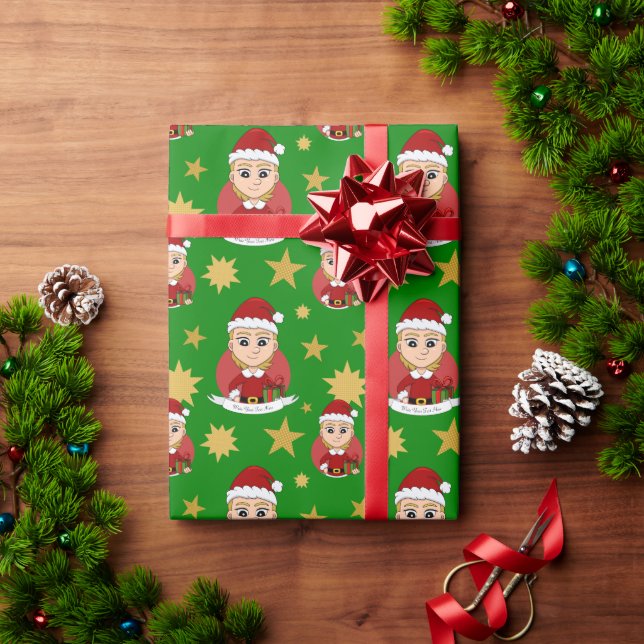 Papier Cadeau Jolie fille de Noël avec cheveux blonds courts (Cadeau de vacances)