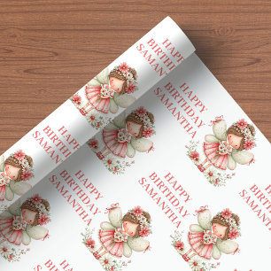 Papier Cadeau Jolie Fille Fée Rouge Florale Anniversaire Emballa