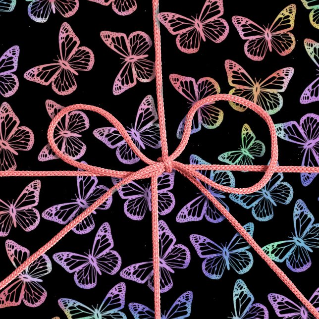 Papier Cadeau Jolie fille Motif papillon noir Iridescente (Créateur téléchargé)