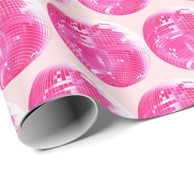 Papier Cadeau Jolie fille rose Disco Mirrorball (Coin rond)