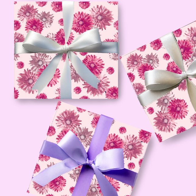 Papier Cadeau Jolie fleur de gerbera rose thème floral (Créateur téléchargé)