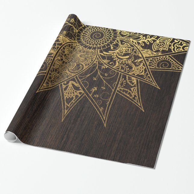 Papier Cadeau Jolie fleur tendance henné design dessiné à la mai (Déroulé)