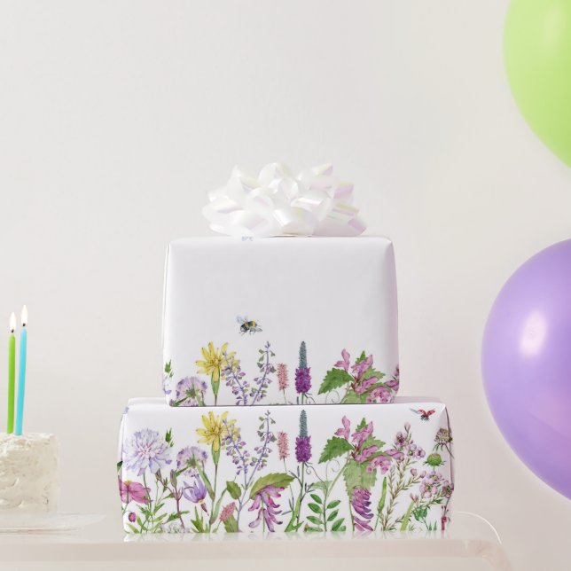 Papier Cadeau Jolie Fleurs de Jardin Abeilles Art Botanique Flor (Cadeaux de fête)