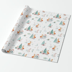 Papier Cadeau Jolie Forêt Boisée Animaux Fêtes Noël