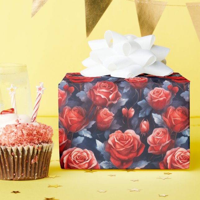 Papier Cadeau Jolie gelée Roses rouges la nuit (Fête d'anniversaire)