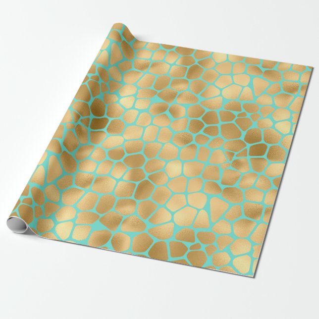 Papier Cadeau Jolie girafe dorée sur arrière - plan bleu (Déroulé)