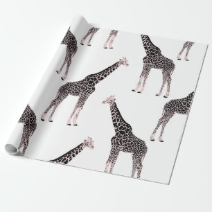 Papier Cadeau Jolie Giraffe noire blanche rose