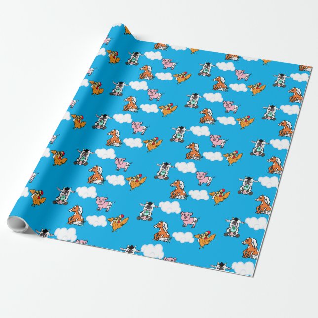 Papier Cadeau Jolie Grange Jardin Animaux Cadeaux Enveloppement (Déroulé)