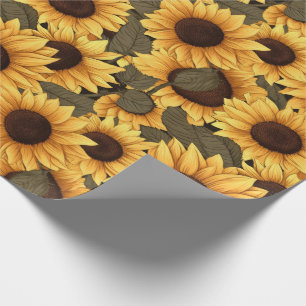 Papier Cadeau Jolie illustration de tournesol sur toute l'impres