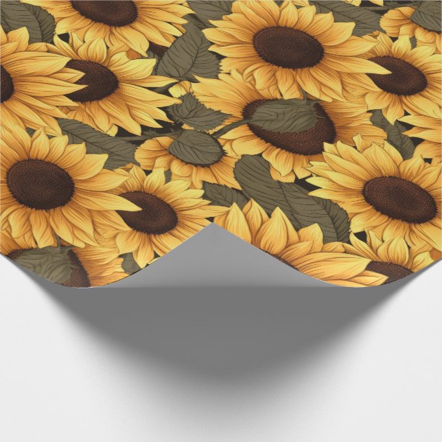 Papier Cadeau Jolie illustration de tournesol sur toute l'impres (Coin)