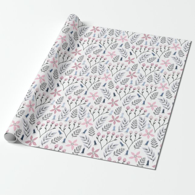 Papier Cadeau Jolie illustration florale tombant botanique (Déroulé)