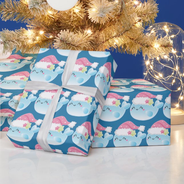 Papier Cadeau Jolie Kawaii Baleine de Noël carrelée enveloppemen (Vacances)
