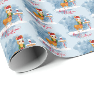 Papier Cadeau Jolie lama de Noël au pôle Nord