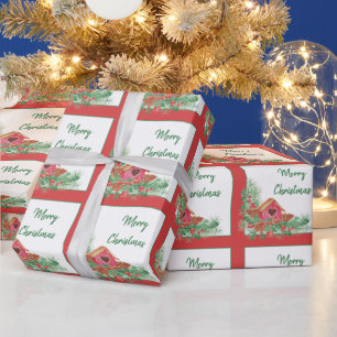 Papier Cadeau Jolie maison d'oiseaux aquarelle Noël