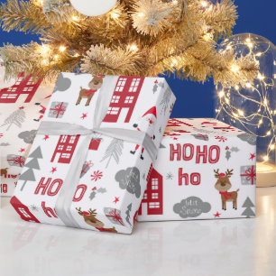 Papier Cadeau Jolie Noël Père Noël Reindeer Vacances d'hiver