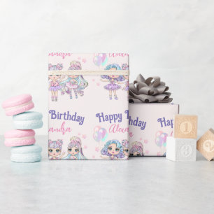 Papier Cadeau Jolie Parties scintillant Poupées Anniversaire de 