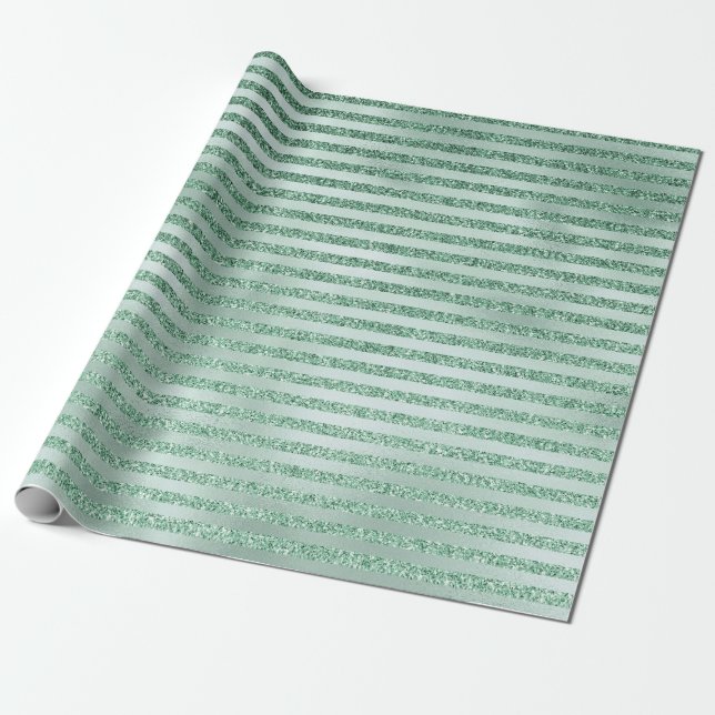 Papier Cadeau Jolie Parties scintillant verte Mint Ombre Stripes (Déroulé)