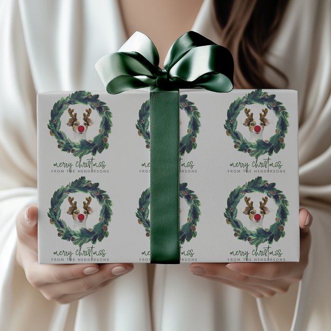 Papier Cadeau Jolie photo personnalisée et texte couronne de Noë (Créateur téléchargé)