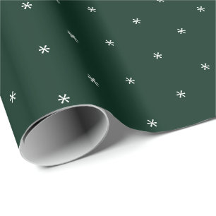 Papier Cadeau Jolie pinède foncé vert blanc flocon élégant