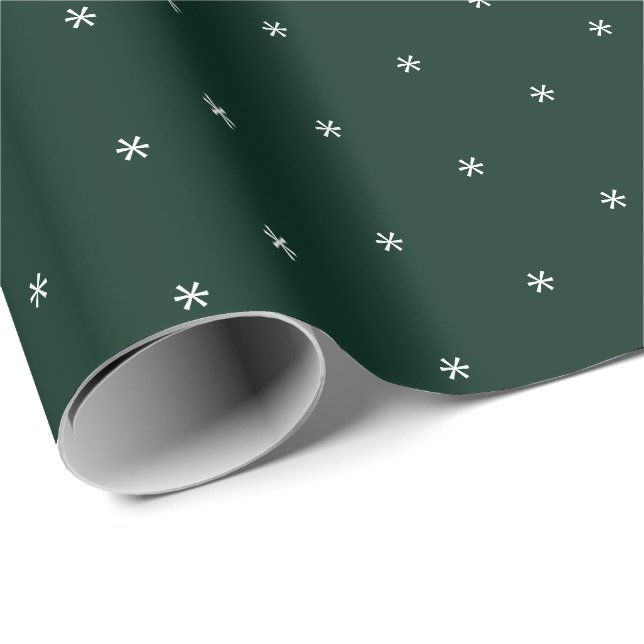 Papier Cadeau Jolie pinède foncé vert blanc flocon élégant (Coin rond)