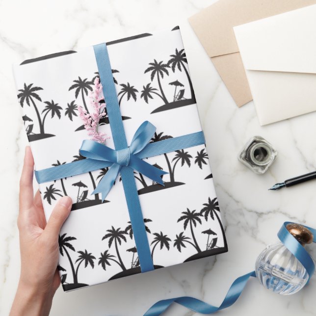 Papier Cadeau Jolie plage de sable blanc de palmier noir (Cadeaux)