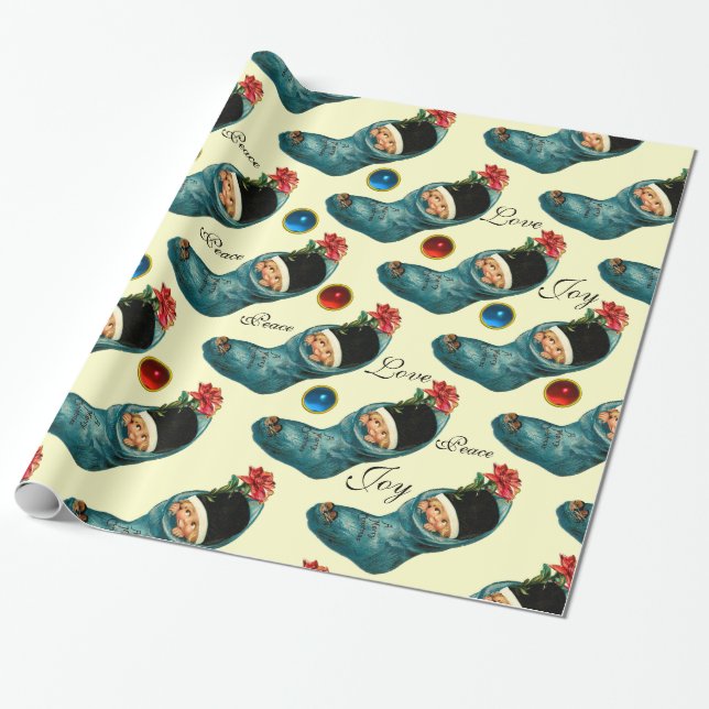 Papier Cadeau Jolie réserve de Noël, Petit enfant, Crème (Déroulé)