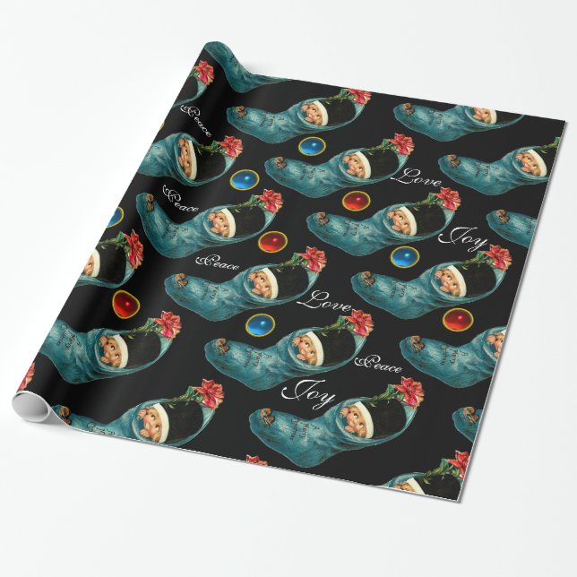 Papier Cadeau Jolie réserve de Noël, Petit enfant, Fleur rouge (Déroulé)