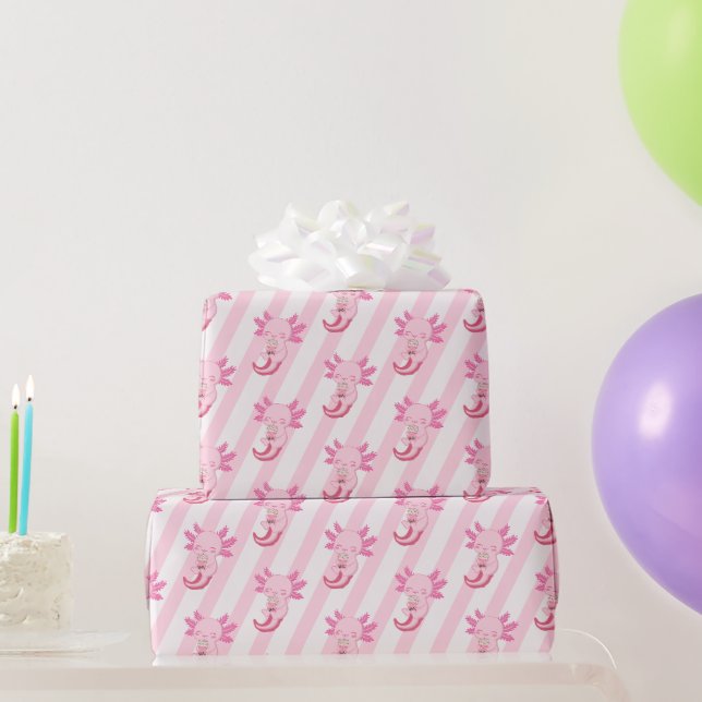 Papier Cadeau Jolie rose Axolotl Boba Tea Girls Anniversaire (Cadeaux de fête)