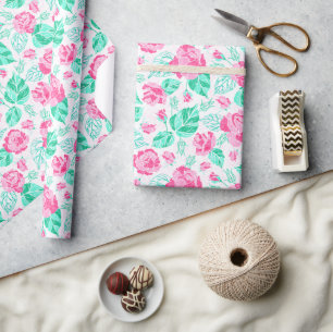 Papier Cadeau Jolie rose rose florale ruban doré Baby shower
