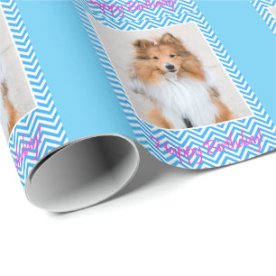 Papier Cadeau Jolie Sheltie Shetland Sheepdog Joyeux anniversair