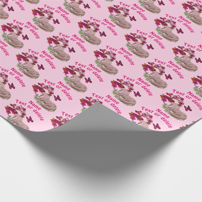 Papier Cadeau Jolie Unicorne Papillons Fleurs Personnalisées (Coin)