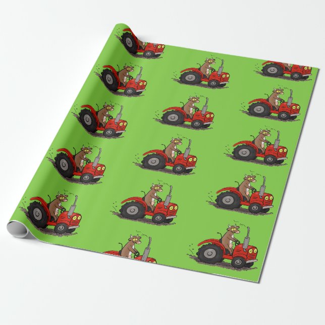 Papier Cadeau Jolie vache heureuse conduisant un dessin animé de (Déroulé)