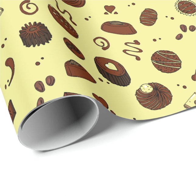 Papier Cadeau Jolies barres de chocolat Motif de bonbons et de c (Coin rond)