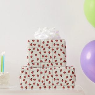 Papier Cadeau Jolies coccinelles motif de Pâques sur fond crème