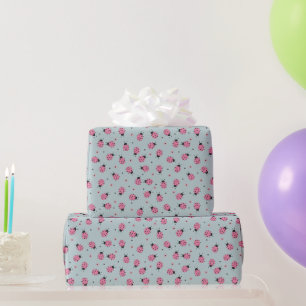 Papier Cadeau Jolies coccinelles roses motif de Pâques sur fond
