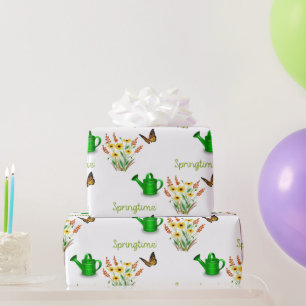 Papier Cadeau Jolies fleurs jaunes de printemps avec papillons