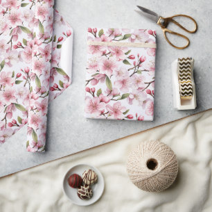 Papier Cadeau Jolies fleurs roses de cerisier en fleurs