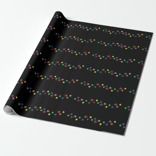 Papier Cadeau Jolies lumières de Noël sur l'Arrière - plan noir (Déroulé)