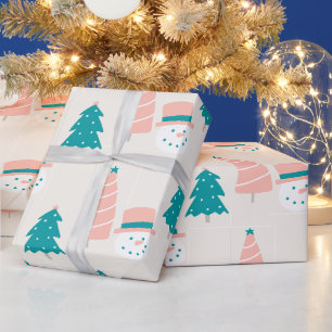 Papier Cadeau Jolies sapins de Noël et bonhommes de neige
