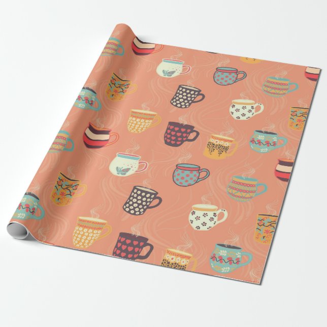 Papier Cadeau Jolies tasses de café (Déroulé)