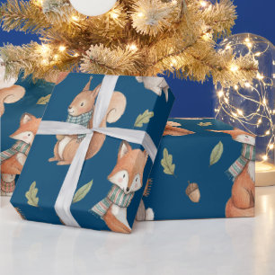 Papier Cadeau Jolis animaux de la forêt à l'aquarelle