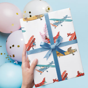 Papier Cadeau Jolis avions aquarelle volant dans le ciel