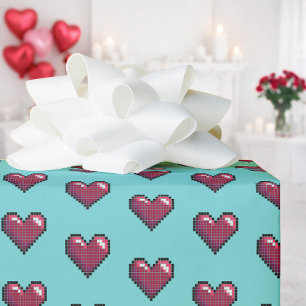 Papier Cadeau Jolis cœurs rouges motif rétro Saint-Valentin 80s