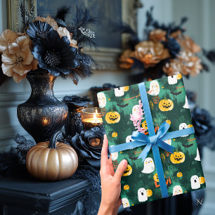 Papier Cadeau Jolis fantômes et citrouilles d'Halloween